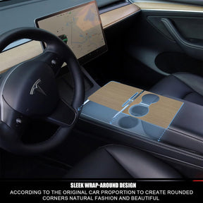 CartClan Tesla Model 3 Model Y 2021 2022 2023 Center Console Wrap Kit Wood Grain Center Console Cover Interior Decoration Wrap Kit for Tesla Accessories