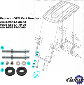 CartClan Top Front Roof Support Bolt Stud and Grommet Repair Kits, Suitable for 2003-2007 Yamaha G22 Golf Carts OEM#JU0-K834A-00-00 JU0-K834A-10-00 JN3-K832F-00-00