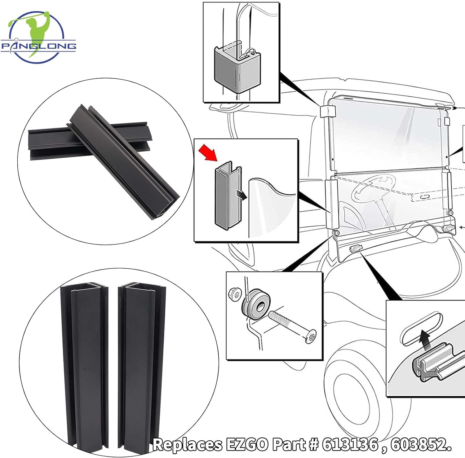 Windshield Sash Clips Kit, Width 1.25 inch Length 10 inch, OME 613136 603852 for EZGO RXV 2008 Up 1-1/4" inch Square Tube Golf Cart