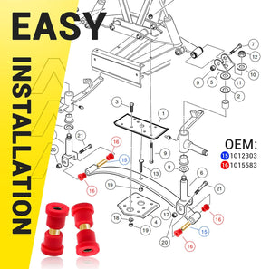 Golf Cart Red Polyurethane Bushings Sleeves Kit for Club Car DS 1992-UP Models, Front Leaf Spring Bushings Kit OEM 1015583 1012303