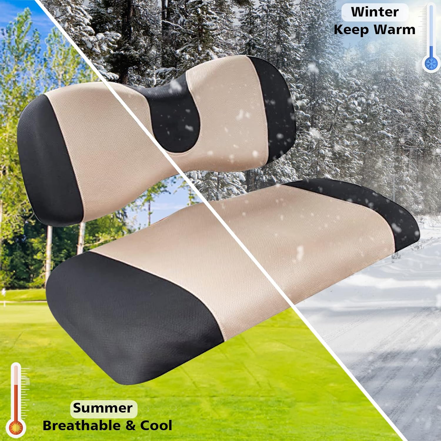 CLUBRALLY Golf Cart Seat Cover Set Fit for Club Car, EZGO, Yamaha, Breathable Air Bench Seat Covers Keep The Seats Cool in The Summer Heat Washable Polyester Mesh Cloth Without Logo-Large