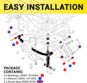 Golf Cart Red Polyurethane Bushings Sleeves and Screw Kit for Club Car DS 1992-UP Models, Front or Rear Leaf Spring Bushings Set OEM 1015583 1012303 8755