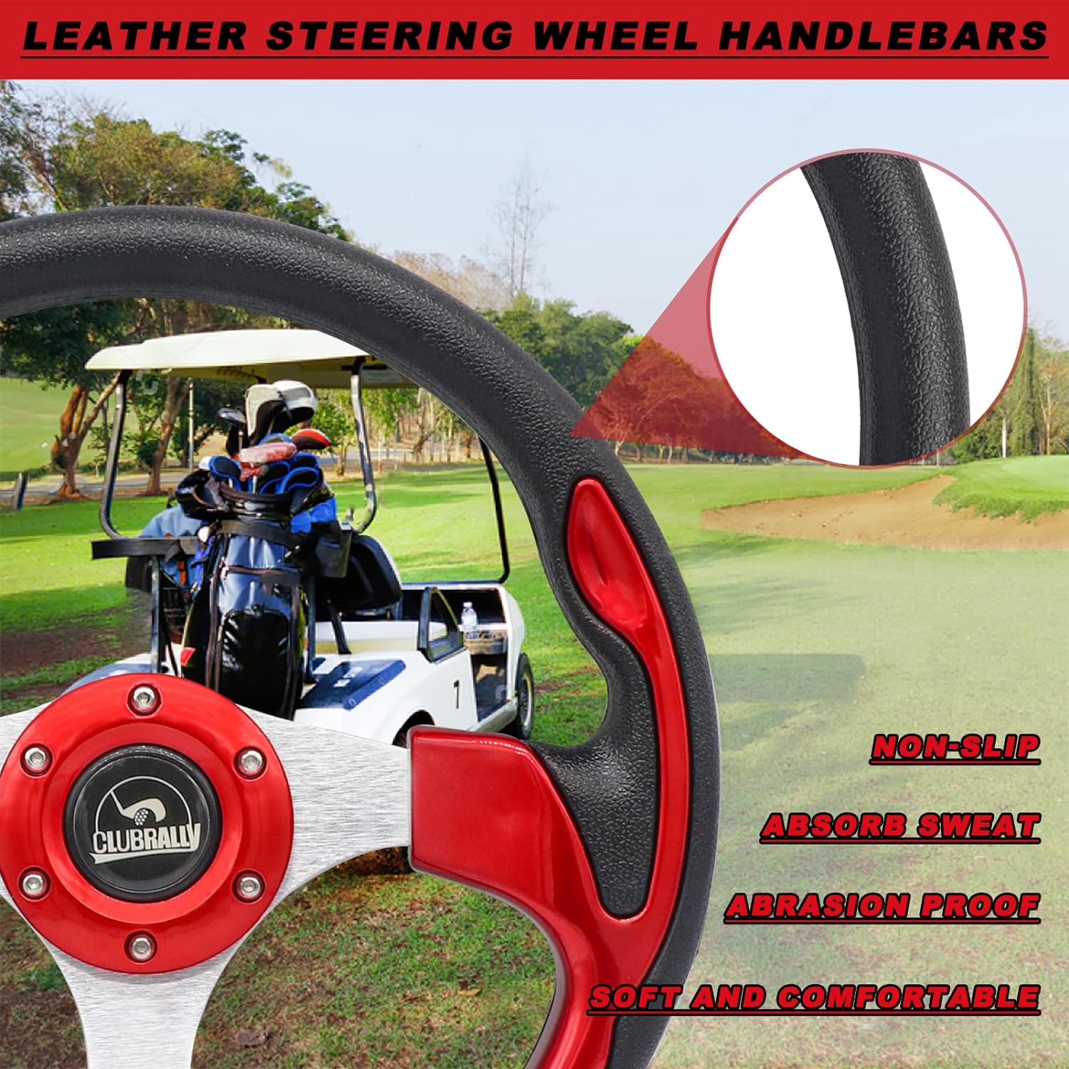 Golf Cart Steering Wheel, Generic for Most Golf cart EZGO Club Car Yamaha-Bright red