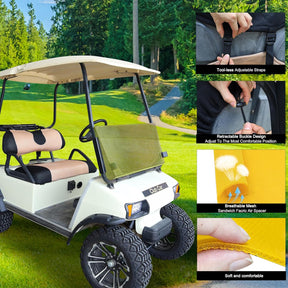 CLUBRALLY Golf Cart Seat Cover for Club Car, EZGO, Yamaha, Large Breathable Bench Seat Covers, Washable Polyester Mesh Cloth Without Logo-Beige Yellow&Black