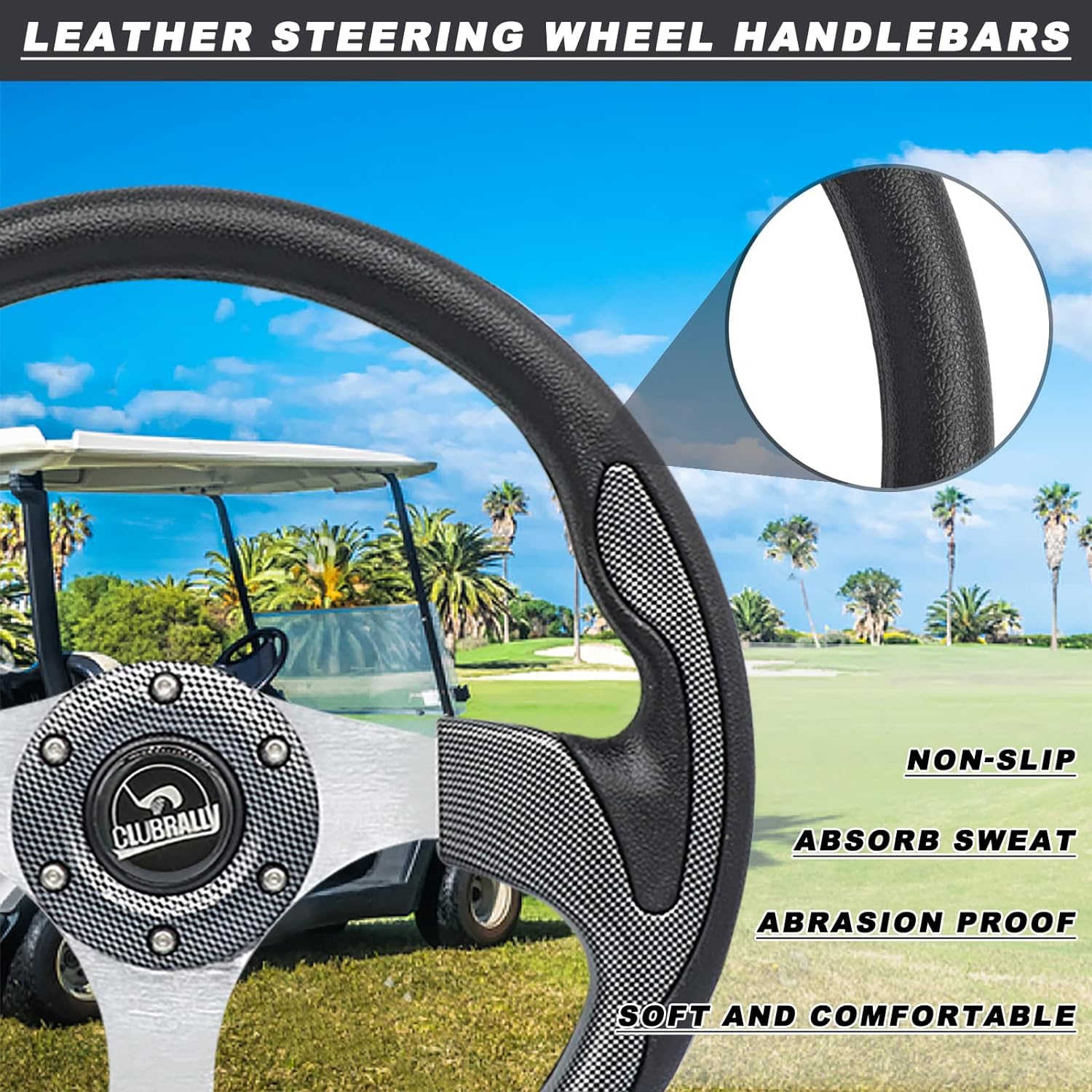 Golf Cart Steering Wheel, Generic for Most Golf cart EZGO Club Car Yamaha-Black light gray