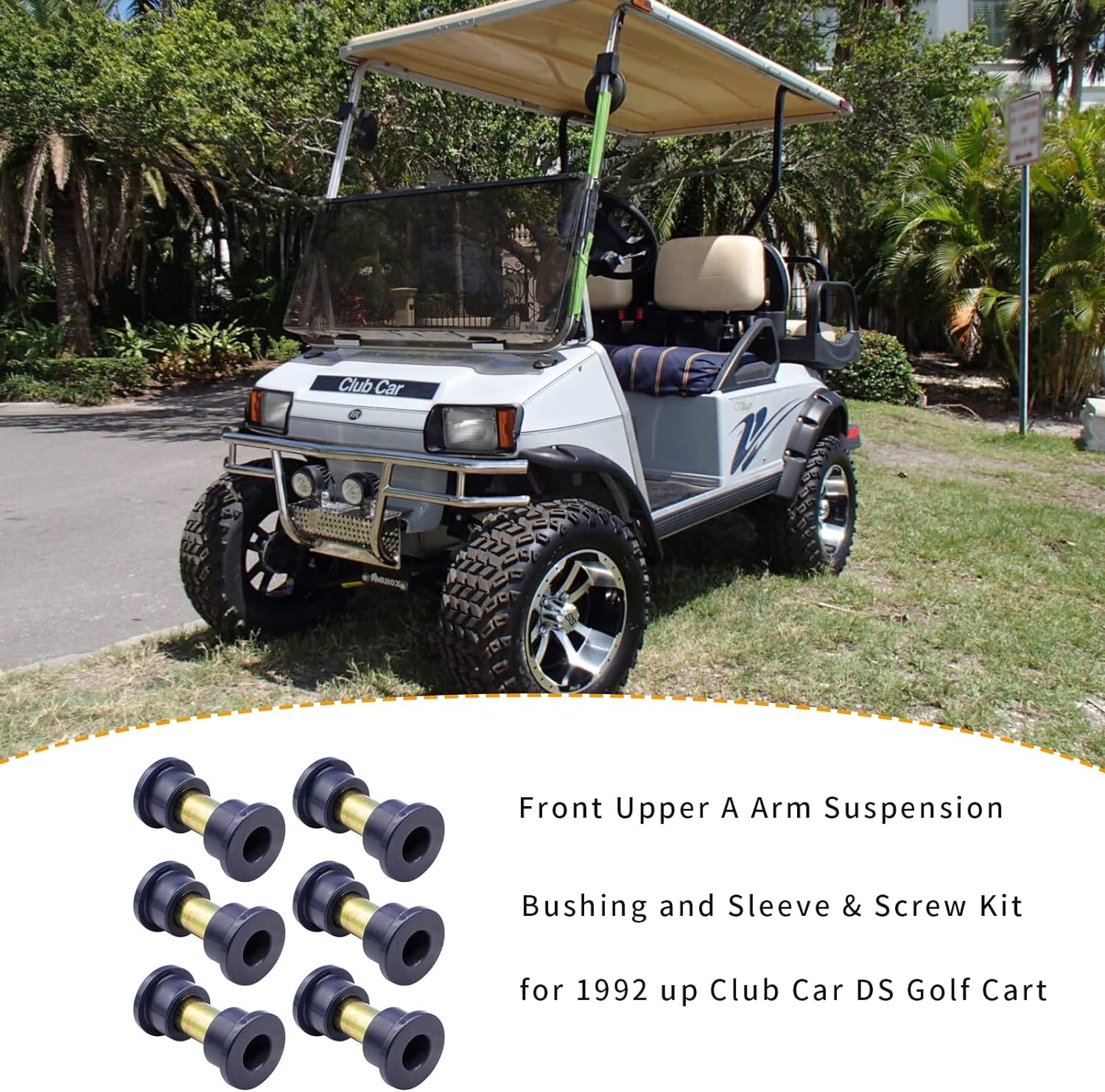 Drive-up Front or Rear Leaf Spring& Front Upper A Arm Suspension for Club Car DS Golf Cart,Bushing and Sleeve & Screw Kit