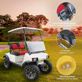 CLUBRALLY Golf Cart Seat Cover Set Fit for Club Car, EZGO, Yamaha, Breathable Air Bench Seat Covers Keep The Seats Warm in The Winter Heat Washable Polyester Mesh Cloth Without Logo-Red-Small