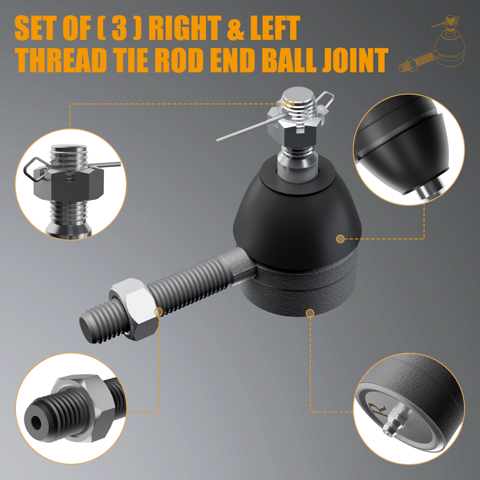 Drive-up Club Car DS Tie Rod End-Club Car DS Ball Joints Kit (Set of 3), Suitable for 1976-2008 Club Car DS Golf Cart, Replace OEM  #7540, 7539