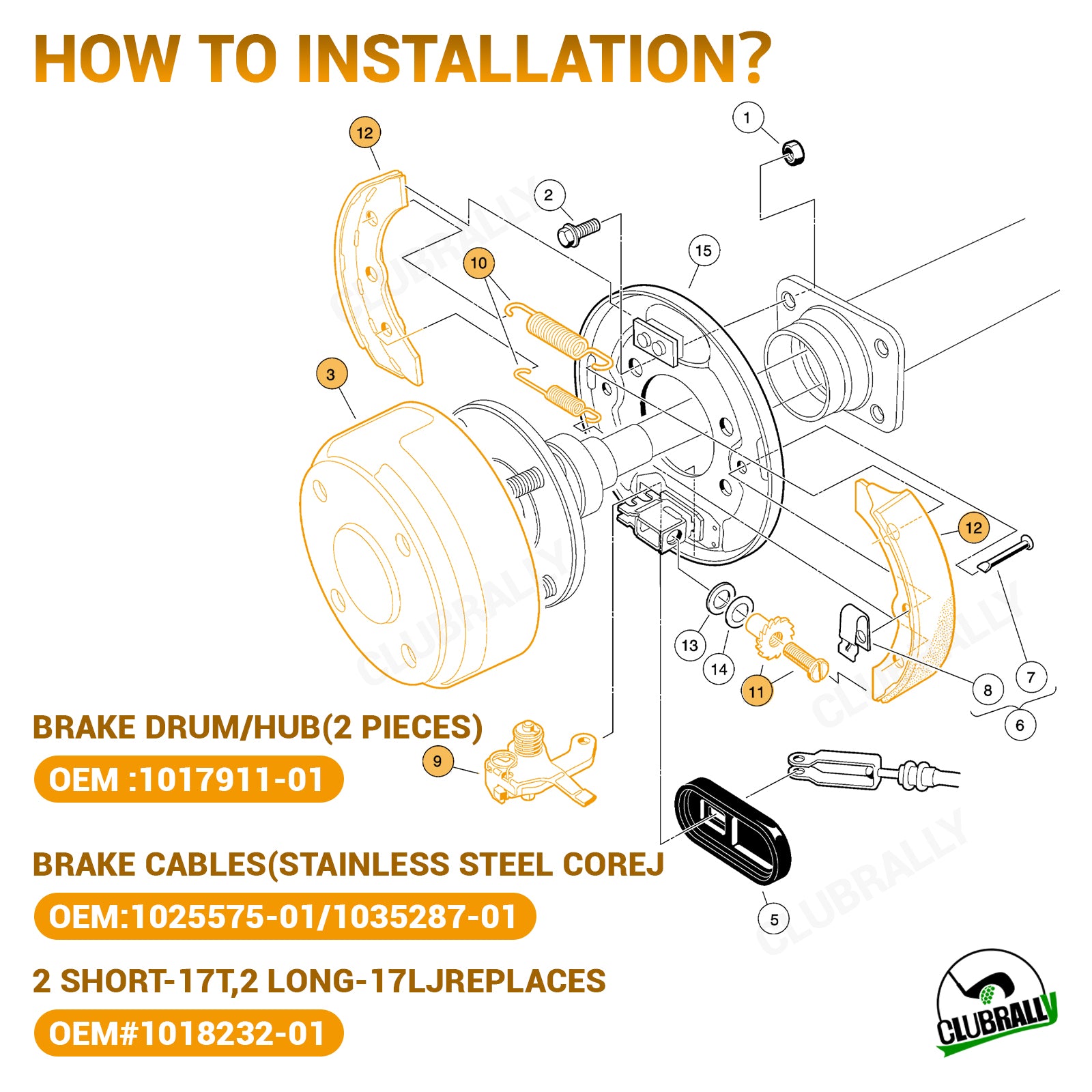 Golf Cart Rear Brake Drum/Hub and Brake Shoes Deluxe Repair Kit, for Club Car DS 1995-Up & Precedent 2004-Up Golf Cart |Drive-up