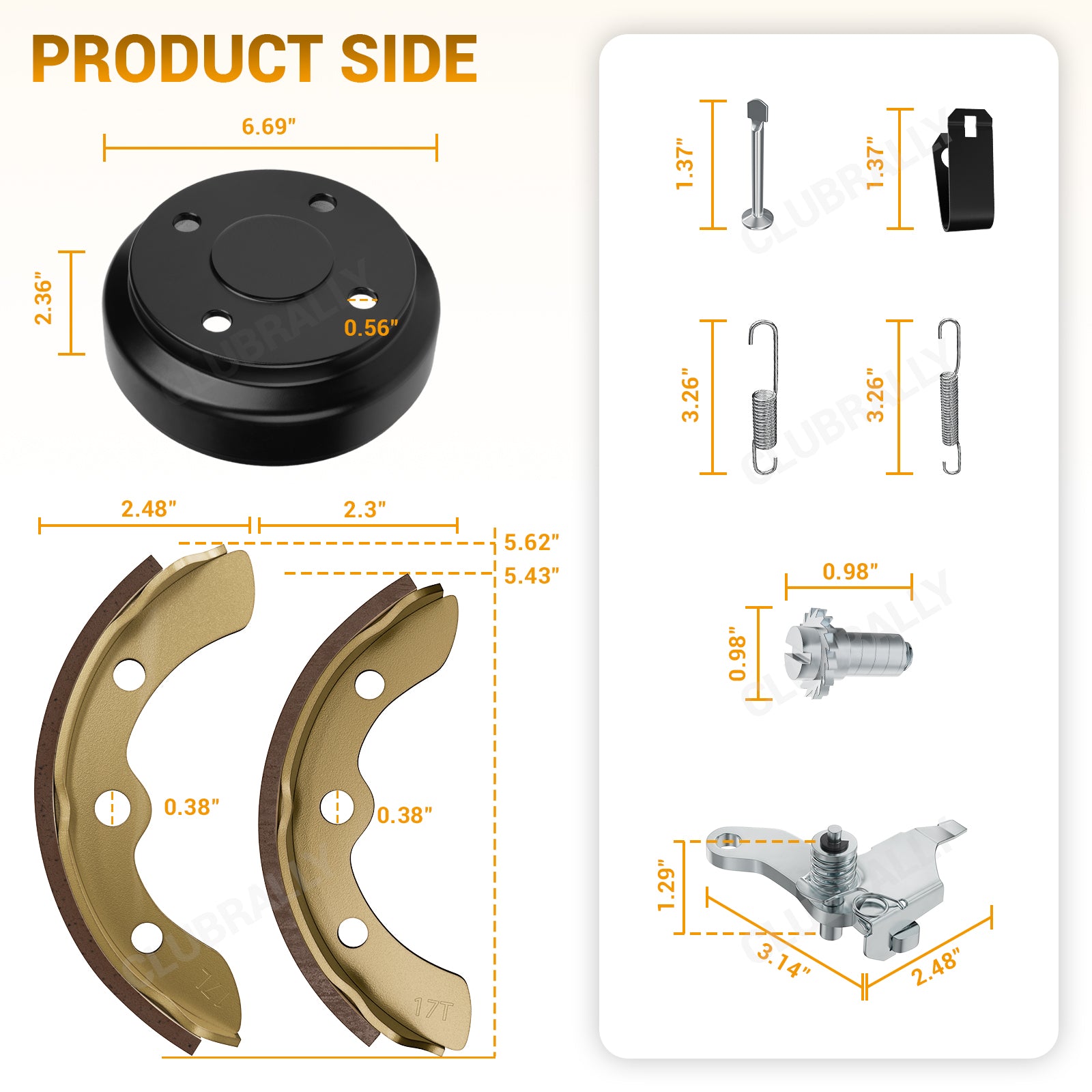 Golf Cart Rear Brake Drum/Hub and Brake Shoes Deluxe Repair Kit, for Club Car DS 1995-Up & Precedent 2004-Up Golf Cart |Drive-up