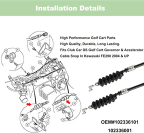 DRIVE-UP Club Car DS Golf Cart Governor & Accelerator Cable Snap in Kawasaki FE290 2004 & UP