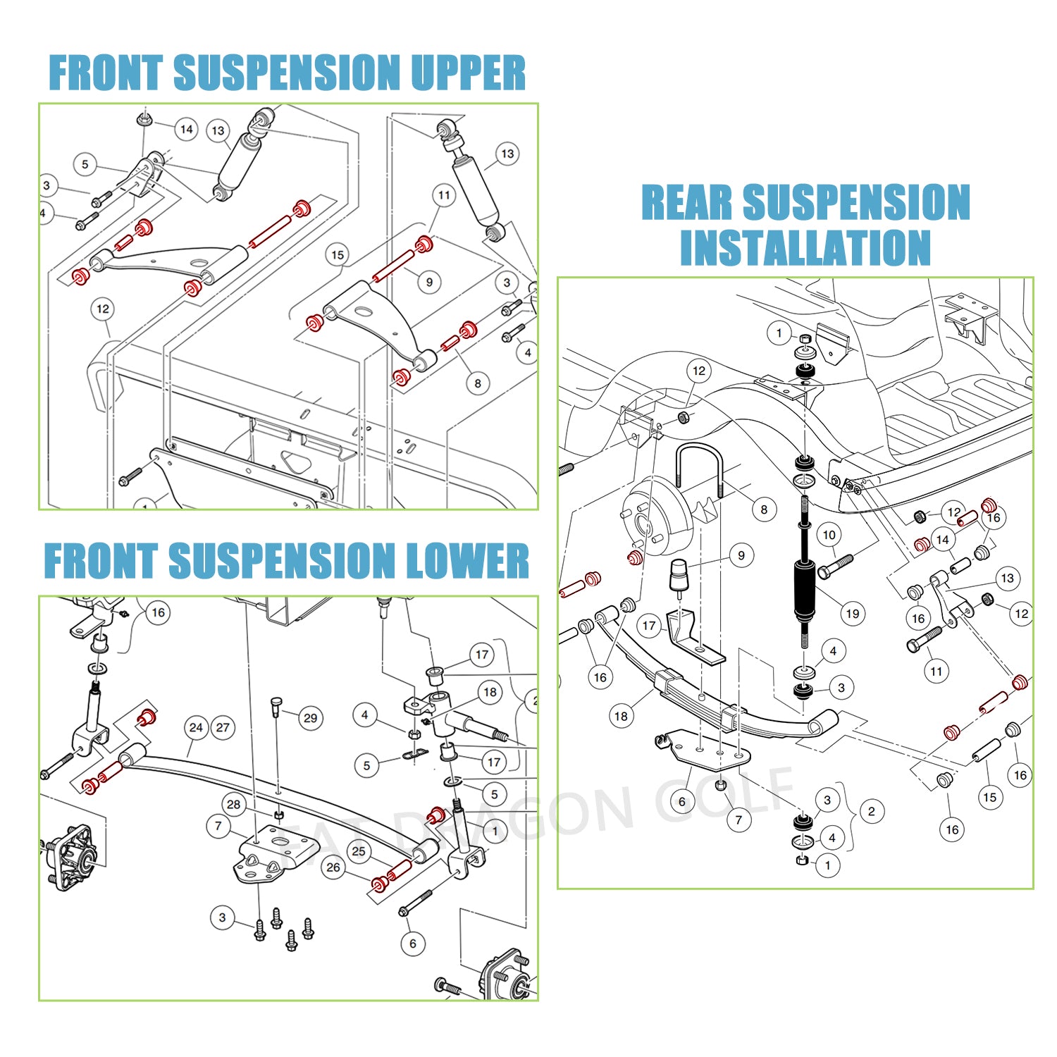 Panglong Club Car Precedent Bushing Kit-Polyurethane, Front Suspension & Rear Suspension and A Arm Bushing Kits, Suitable for Precedent 2004-Up, OEM #102506601, 102506401, 102956201, 102956201