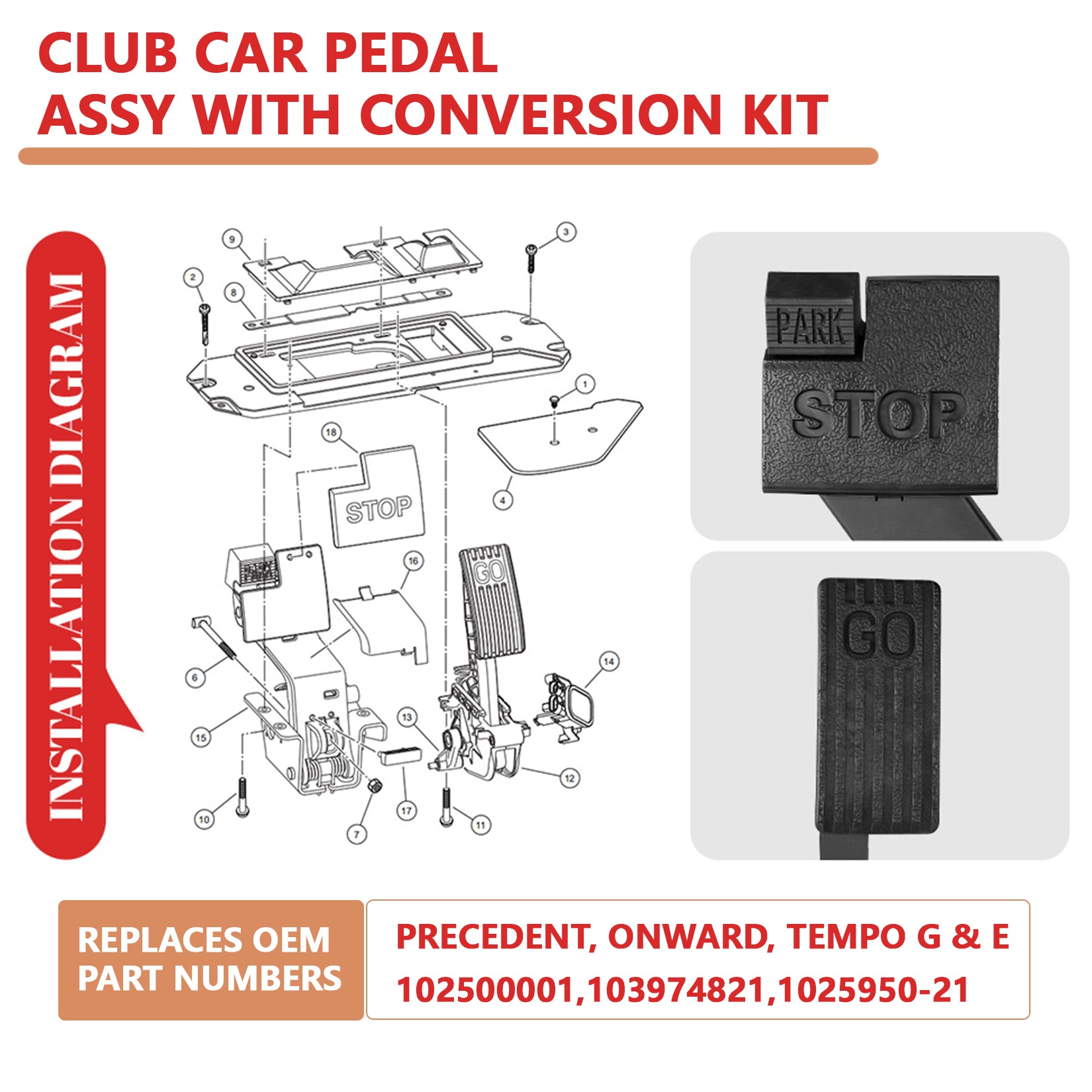 Club Car Precedent Pedal Assy with Conversion Kit