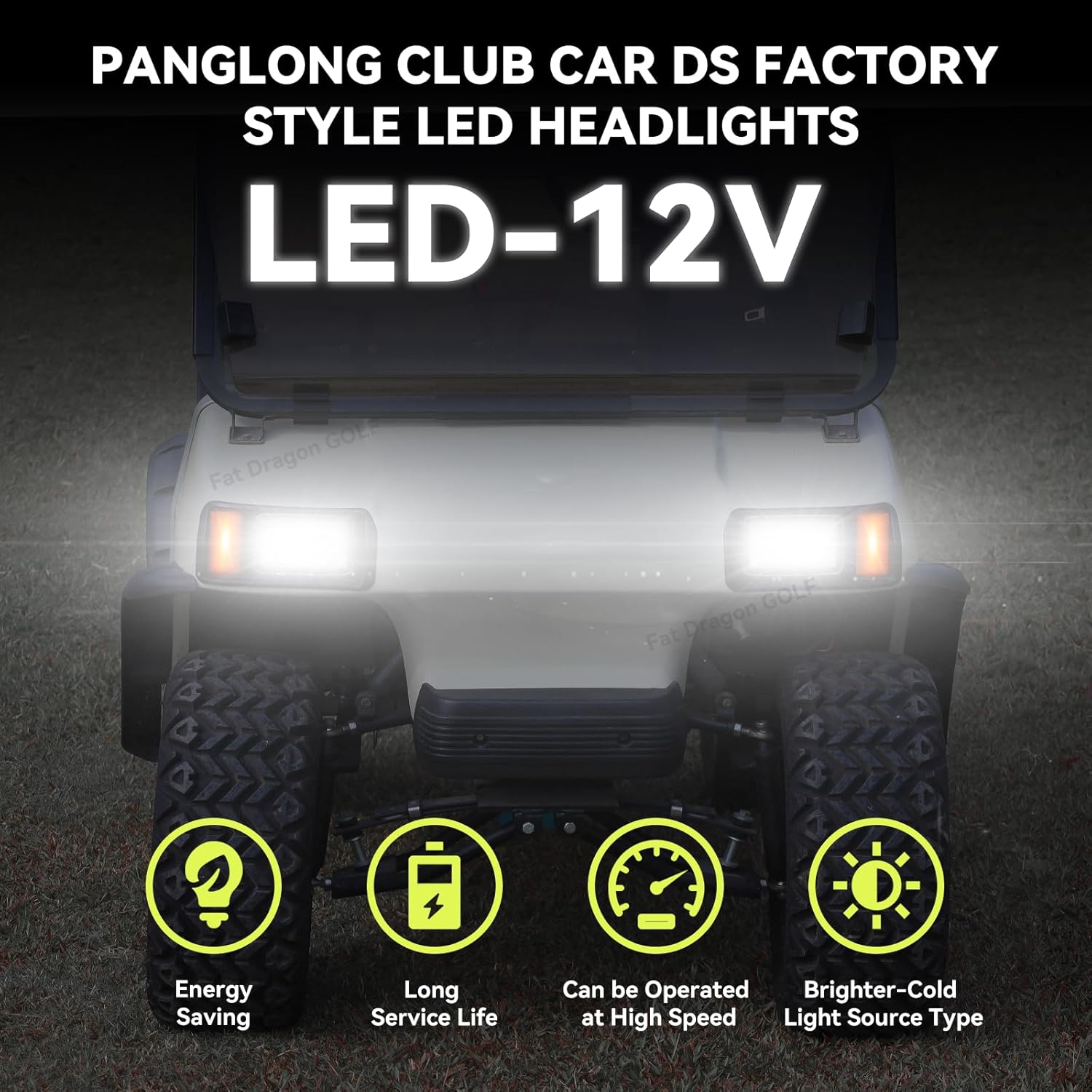 Club Car DS LED Headlight Kit with Adapter Wire, Factory Style LED Headlight Suitable for 1993-Up 12 Volt Club Car DS, Replace OEM 101988002 101988001