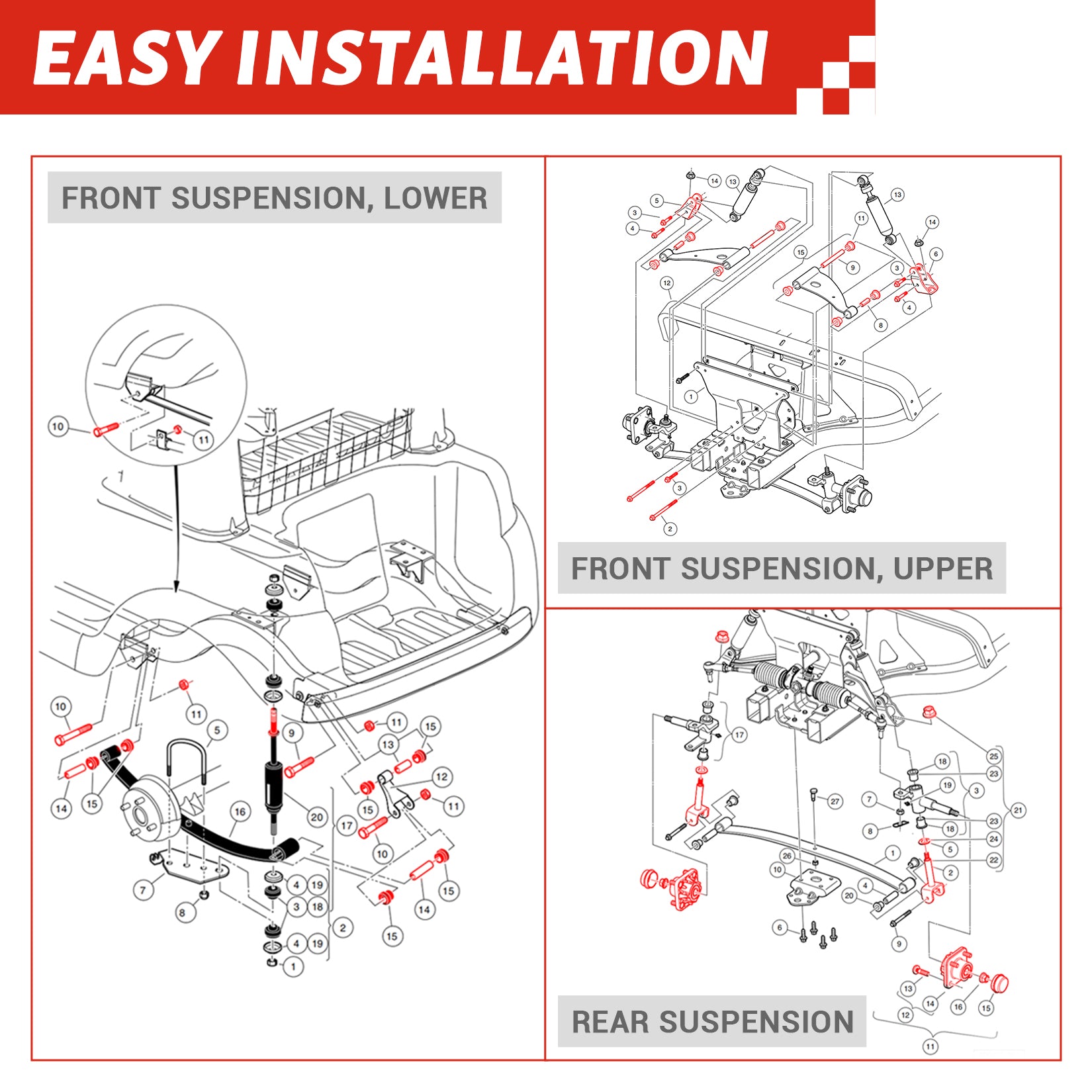 Golf Cart Front End Repair Deluxe Kit for Club Car Precedent 2004-Up Gas and Electric Models