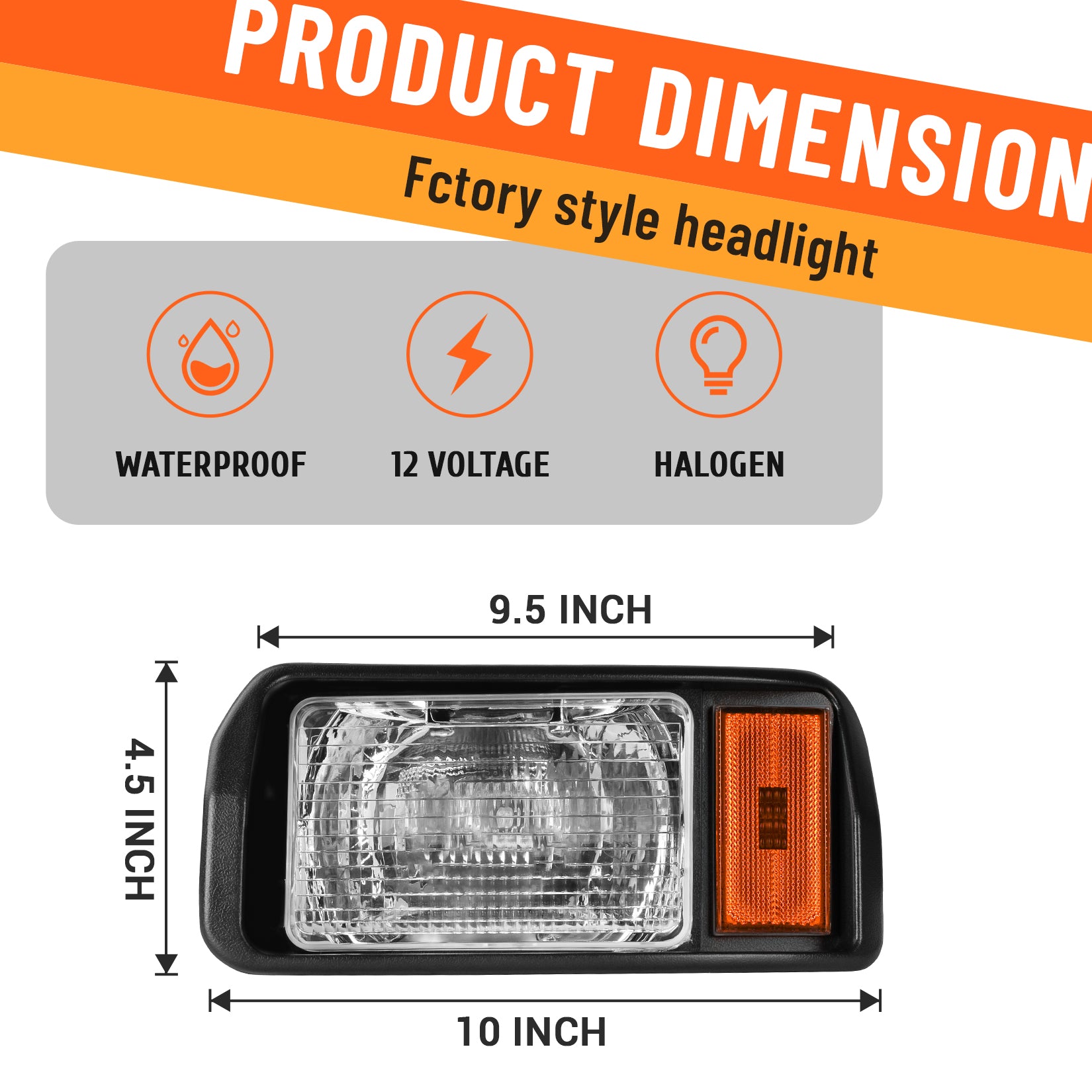 Golf Cart Headlights, Halogen Headlights Factory Style for Club Car DS 1993-Up Models Replace OEM 101988002 101988001.