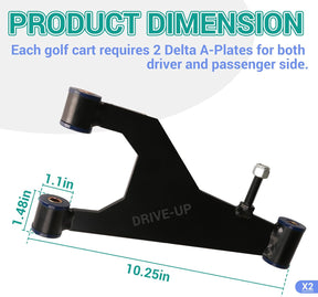 Drive-up Delta A-Plate Sub Assembly for Club Car DS 1993-Up Gas & Electric Golf Carts, Front Suspension Control Delta A Arm Plate with Bushings Screws Nuts Kit, OEM 1016353-2Pcs