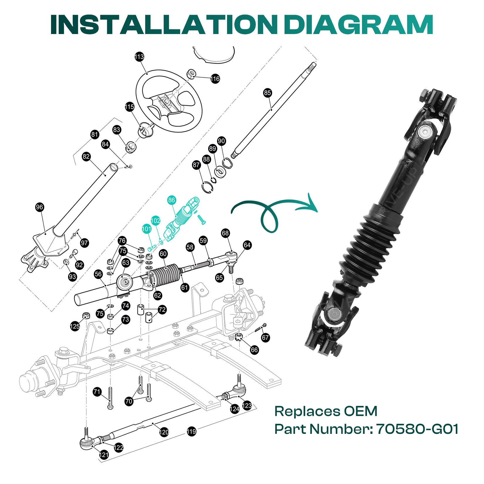 Intermediate Steering Shaft Assembly Joint for EZGO TXT | Drive-up