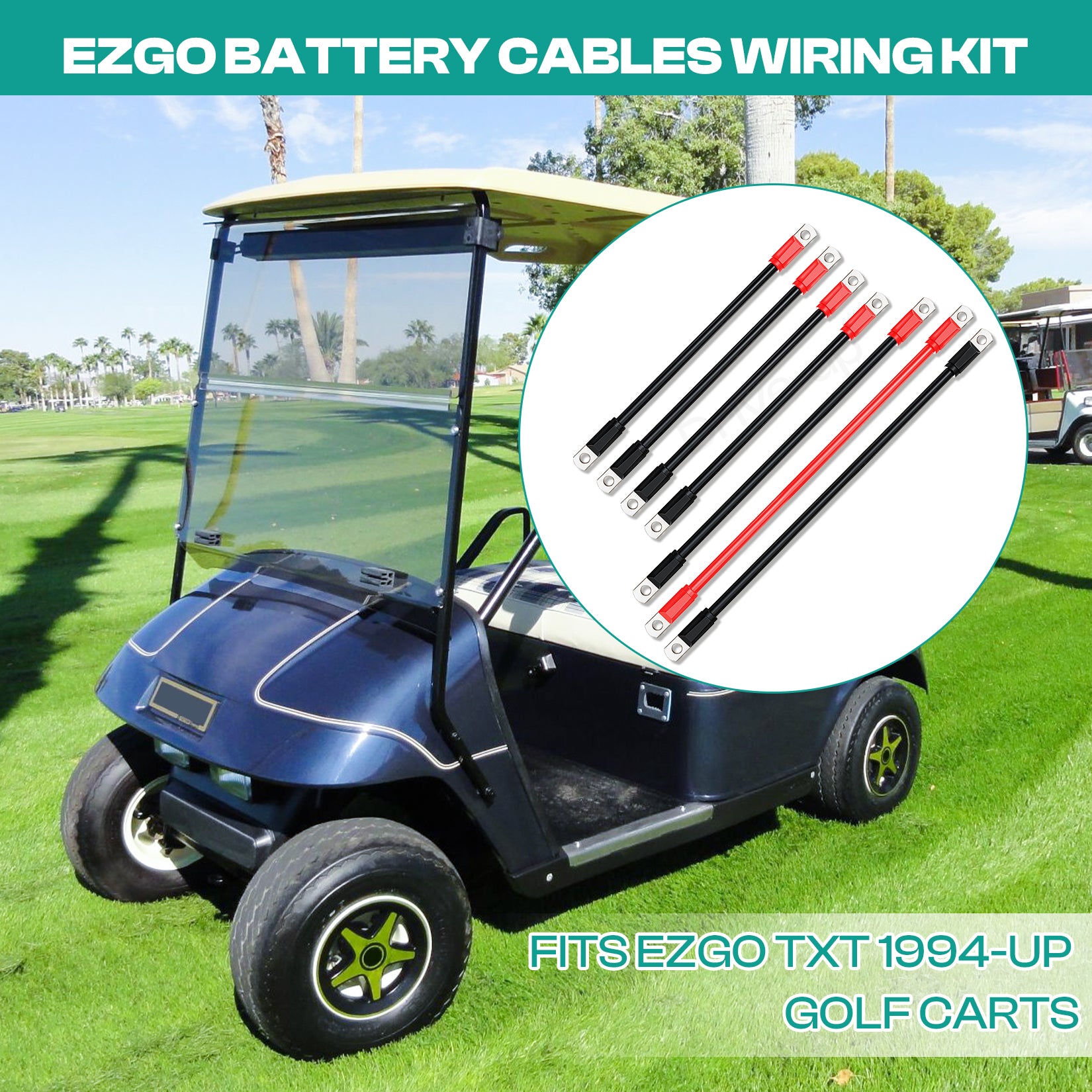 Drive-up EZGO Golf Cart Battery Cables, Golf Cart Battery Cables for EZGO TXT 1994-Up 36Volt Battery Cables 4 Gauge Wire EZGO TXT Kit 7 PCS