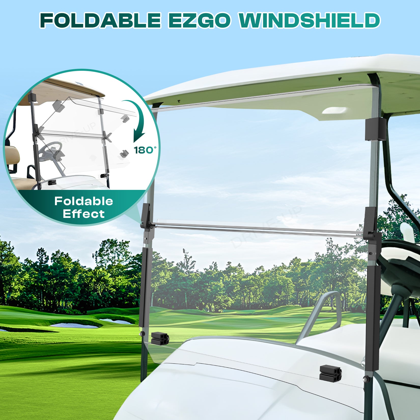 EZGO Golf Cart Windshield Compatible with TXT, DCS, PDS 1995-2013 G&E Models, Clear Down Windshield Foldable Anti-UV Protection and Impact Resistant |Drive-up