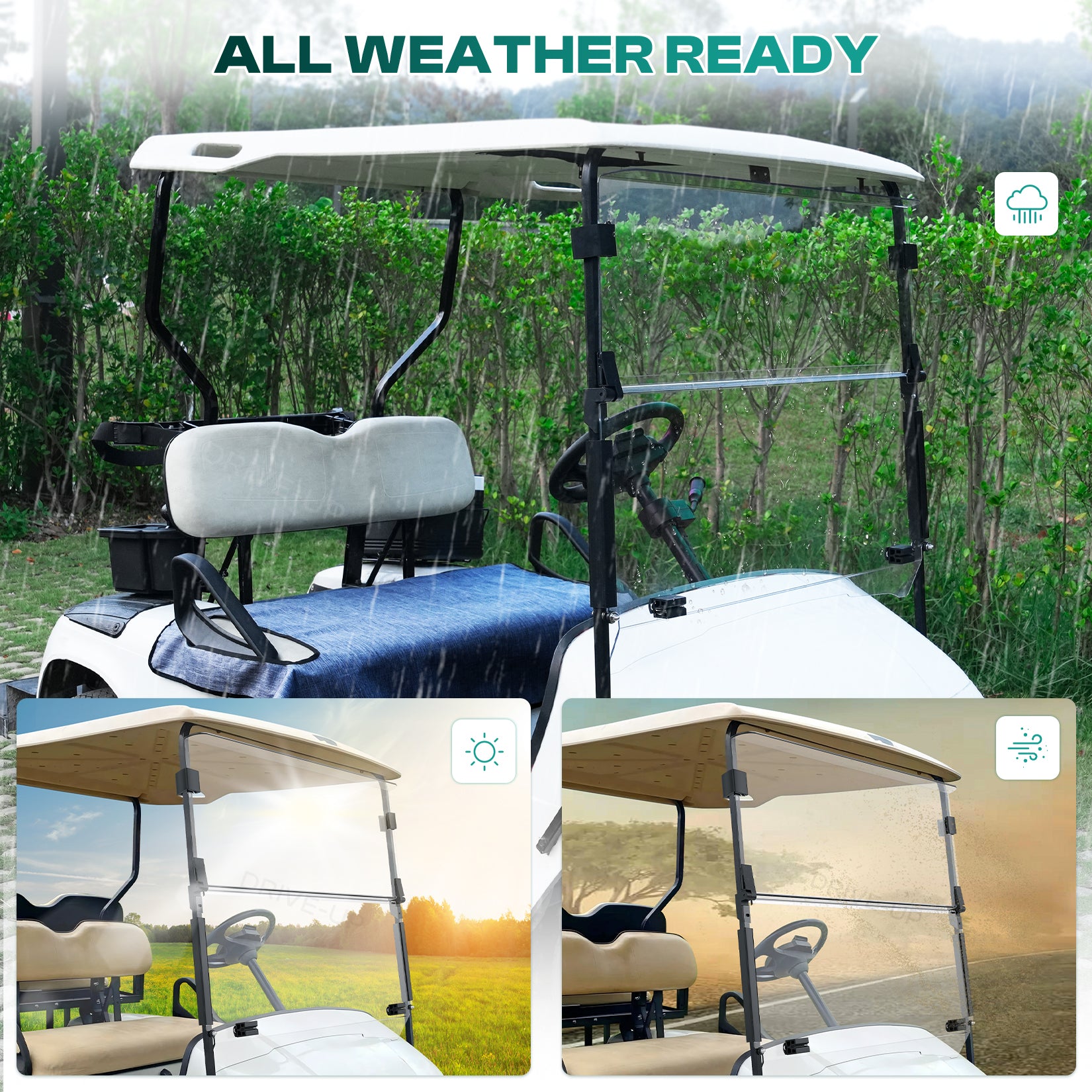 EZGO Golf Cart Windshield Compatible with TXT, DCS, PDS 1995-2013 G&E Models, Clear Down Windshield Foldable Anti-UV Protection and Impact Resistant |Drive-up