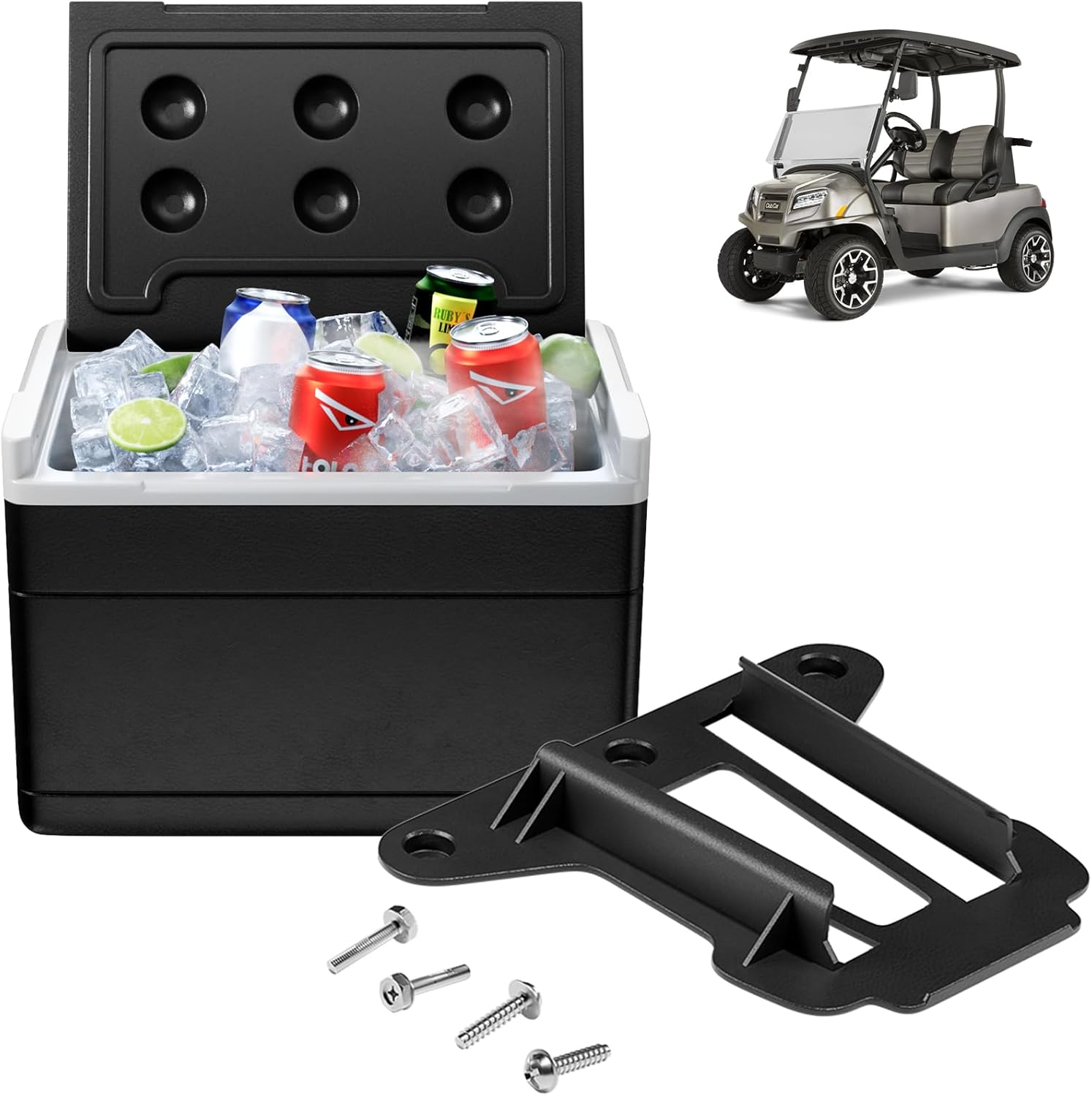 Golf Cart Ice Cooler with Mounting Bracket Kit Caddy for Club Car Precedent Tempo and Onward OEM 102588101 103886801 - Black and White