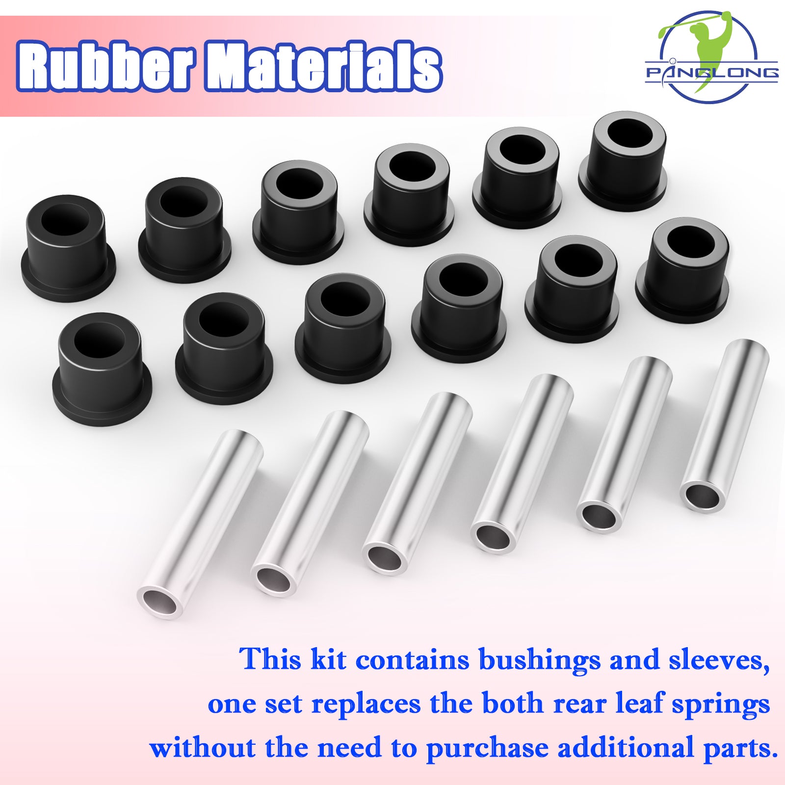 Golf Cart Rear Leaf Spring Bushing and Sleeve Kits for 1981-up Club Car DS & 1994-up EZGO TXT/Medalist,6 Sleeves and 12 bushings,OEM#70291-G01 70289-G02 1012303 1015583