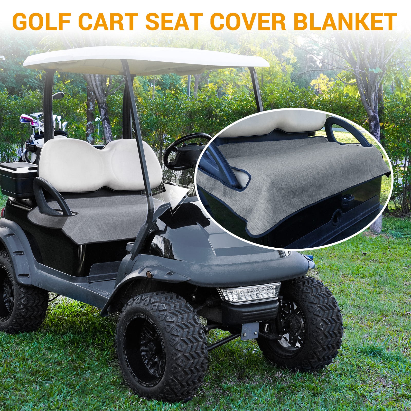 Golf Cart Seat Cover, Non-Slip Universal Golf Cart Seat Blanket for Club Car, EZGO with Armrests, Cationic Fabric - Gray |Drive-up