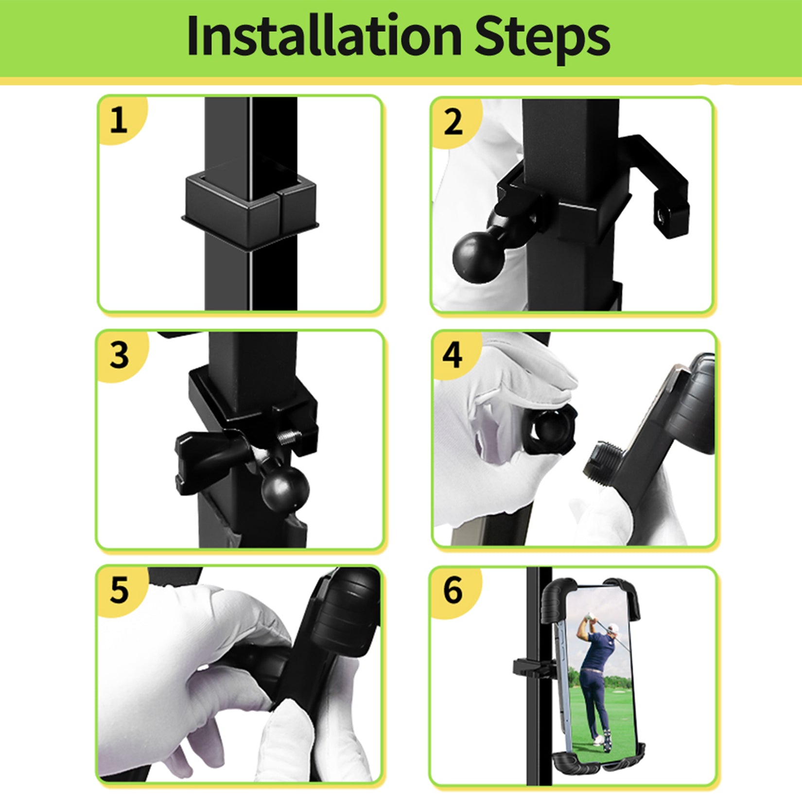 Drive-up Golf Cart Phone Holder-Self-Locking for Club Car EZGO Yamaha & Most Square Tubing Villager Carts