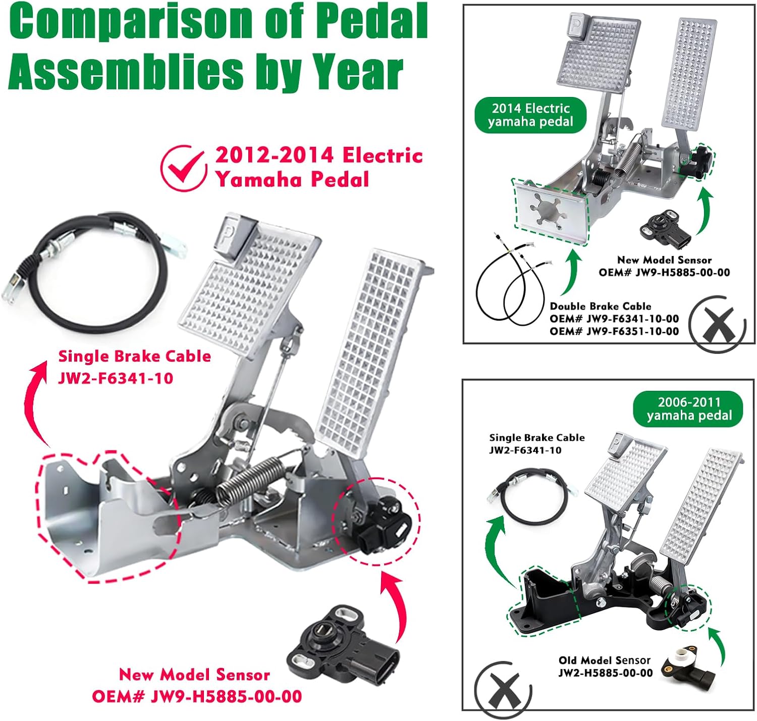 Drive-up 2012-2014 Golf Cart Accelerator and Brake Pedal Assembly with Screws, Suitable for 2012-2014 Yamaha Electric Golf Cart, OEM Reference #JW9-F7850-10, JW9-F7850-11, JW9-F7850-20, JW9-F7850-21