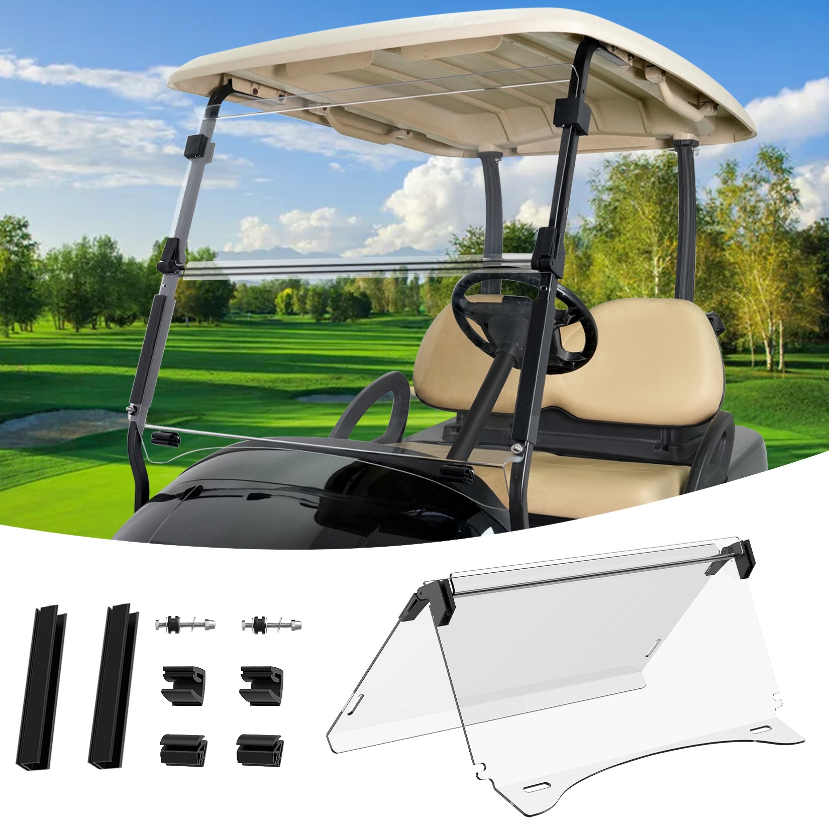 Golf Cart Windshield Windshield For Club Car Precedent 2004-Up G&E Models, Clear Foldable Windshield UV Protection |Drive-up