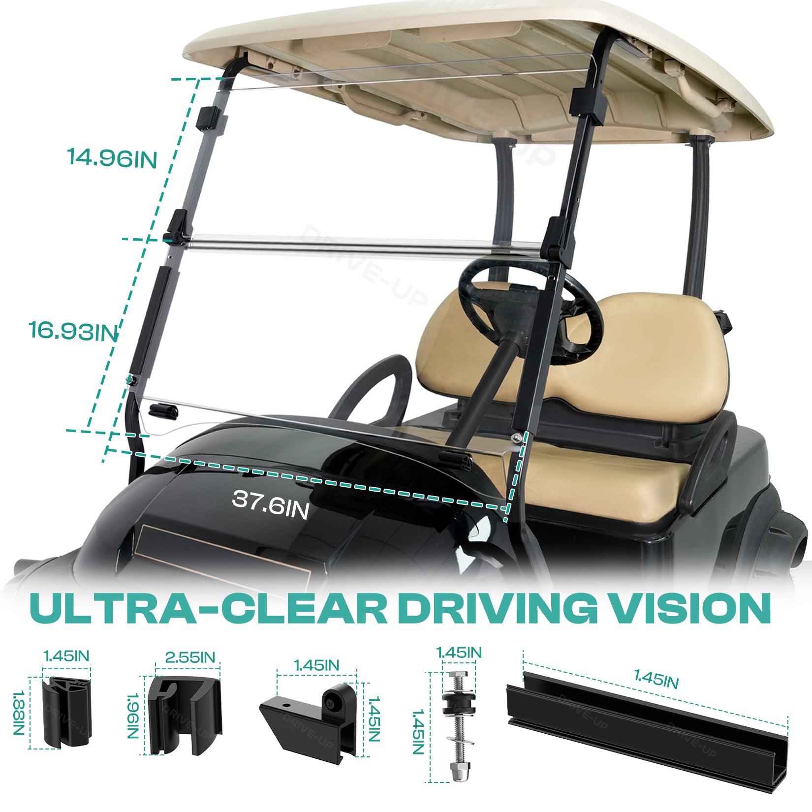 Golf Cart Club Car Precedent Windshield Windshield For 2004-Up G&E Models, Clear Foldable Windshield UV Protection |Drive-up