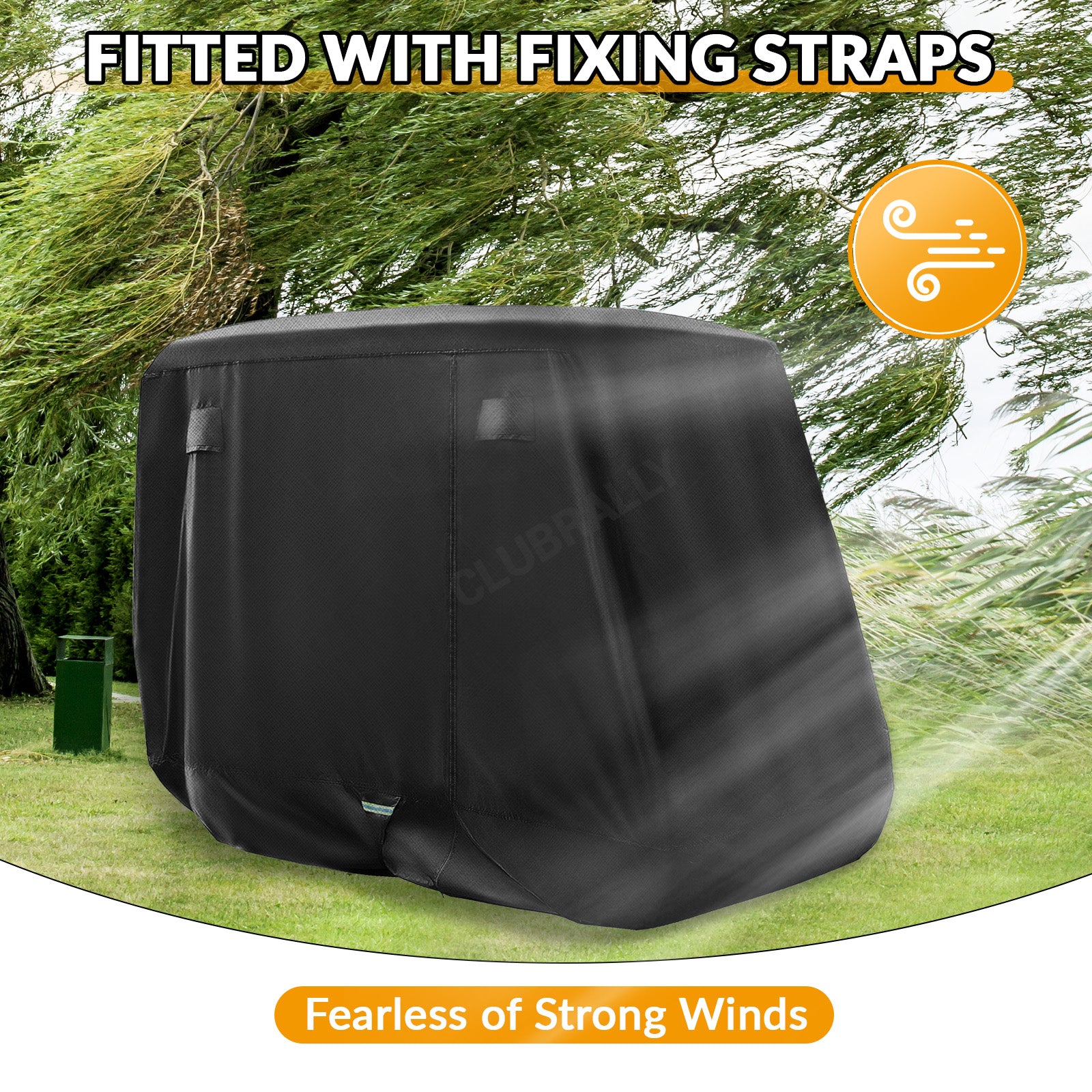 Universal Golf Cart Cover with Doors and Reflective Stripes, 600D Waterproof 2/4 Passenger for Club Car, EZGO, Yamaha  - Black |Drive-up