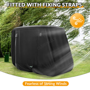 Universal Golf Cart Cover with Doors and Reflective Stripes, 600D Waterproof 2/4 Passenger for Club Car, EZGO, Yamaha  - Black |Drive-up