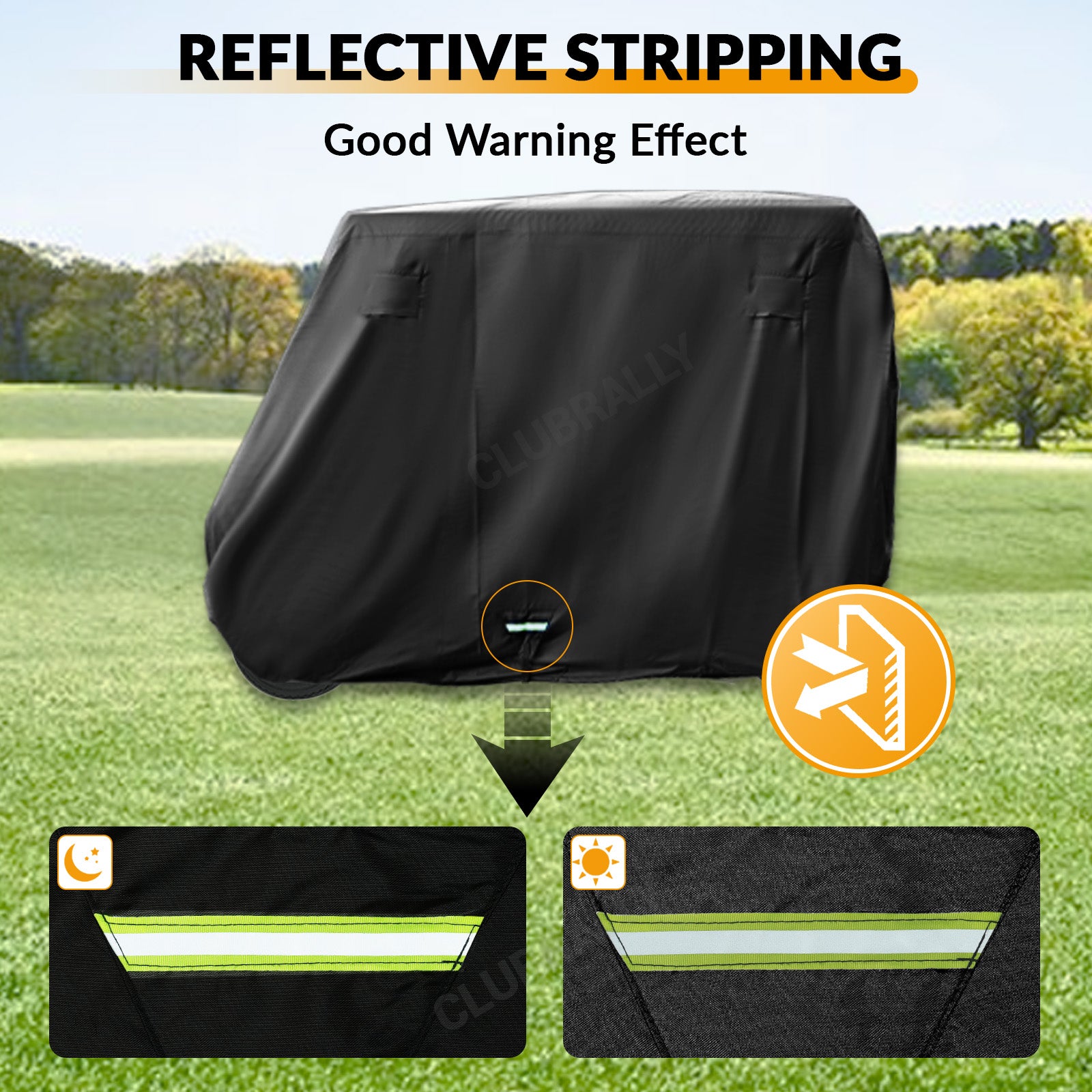 Universal Golf Cart Cover with Doors and Reflective Stripes, 600D Waterproof 2/4 Passenger for Club Car, EZGO, Yamaha  - Black |Drive-up