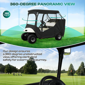 EZGO RXV&TXT Driving Enclosure Fits for 2 Passengers, 600D Golf Cart Rain Cover with 2 Zippered Doors & 4-Sided Clear PVC Windows |Drive-up
