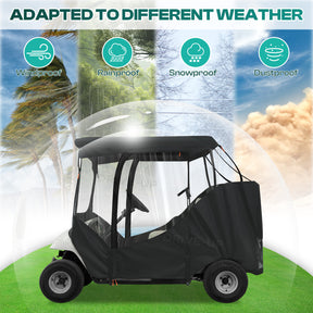 EZGO RXV&TXT Driving Enclosure Fits for 2 Passengers, 600D Golf Cart Rain Cover with 2 Zippered Doors & 4-Sided Clear PVC Windows |Drive-up