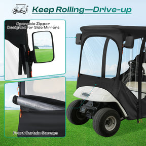 EZGO RXV&TXT Driving Enclosure Fits for 2 Passengers, 600D Golf Cart Rain Cover with 2 Zippered Doors & 4-Sided Clear PVC Windows |Drive-up
