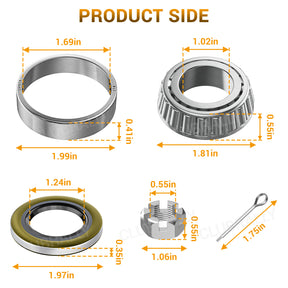 2 Set EZGO TXT Golf Cart Front Axle Wheel Hub Bearings & Seal |Drive-up