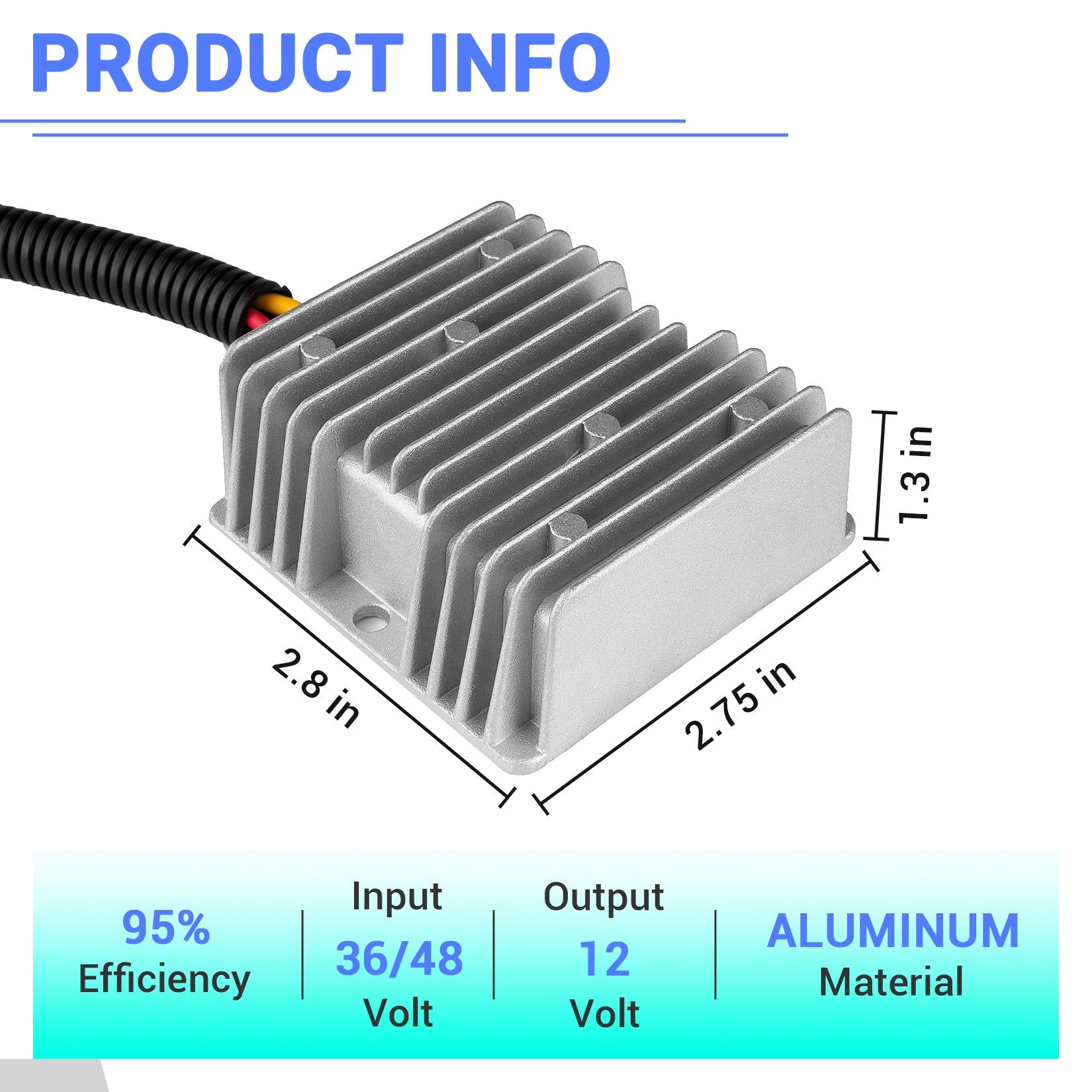 Drive-up Golf Cart Headlight DC Voltage Reducer 48V Step Down to 12V 15A Buck Converter, Voltage Regulator Kit for Club Car