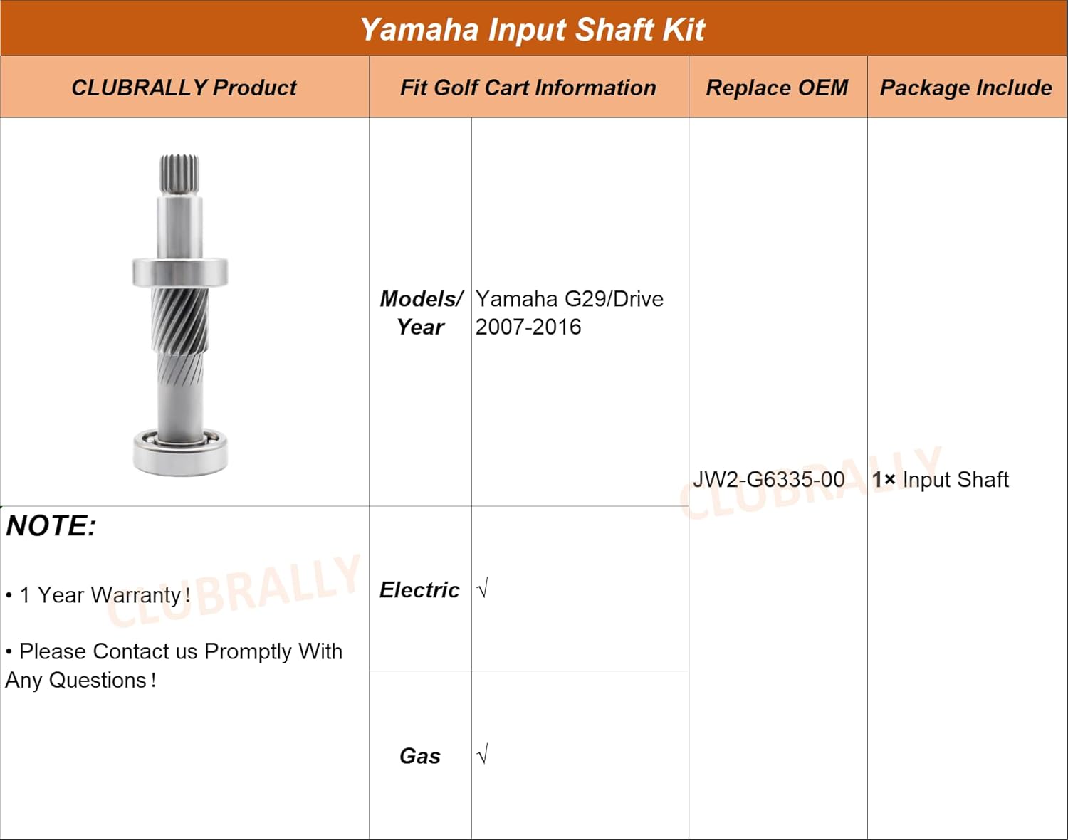 DRIVE-UP Golf Cart Input Shaft Kit, Applicable to Yamaha G29/ Drive Golf Carts 2007-2016, OEM #JW2-G6335-00