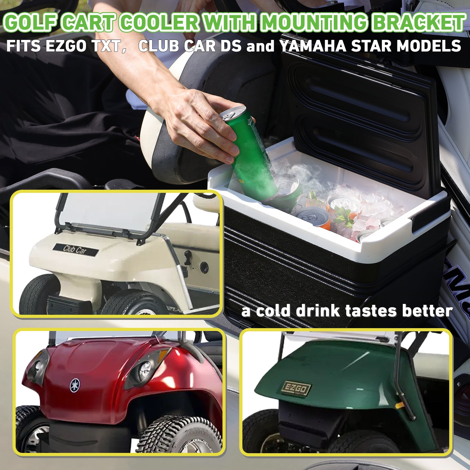 Drive-up Golf Cart Cooler, Golf Cart Cooler with Mounting Bracket Fits EZGO TXT Club Car DS and Yamaha Star Models