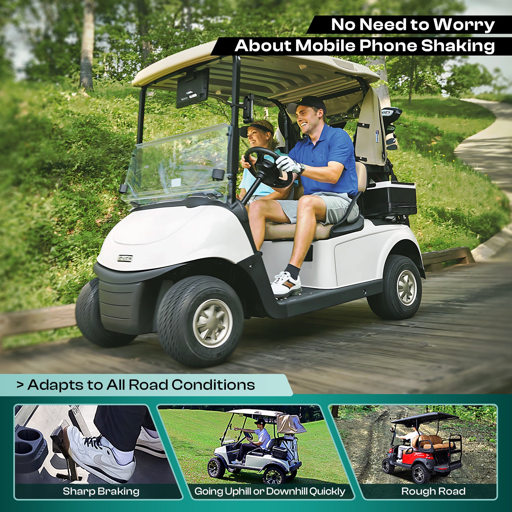 Golf Cart Phone Holder, Golf Cart Accessories Universal Self-Locking Phone Mount for EZGO Club Car Yamaha and Most Square Tubing Villager Carts