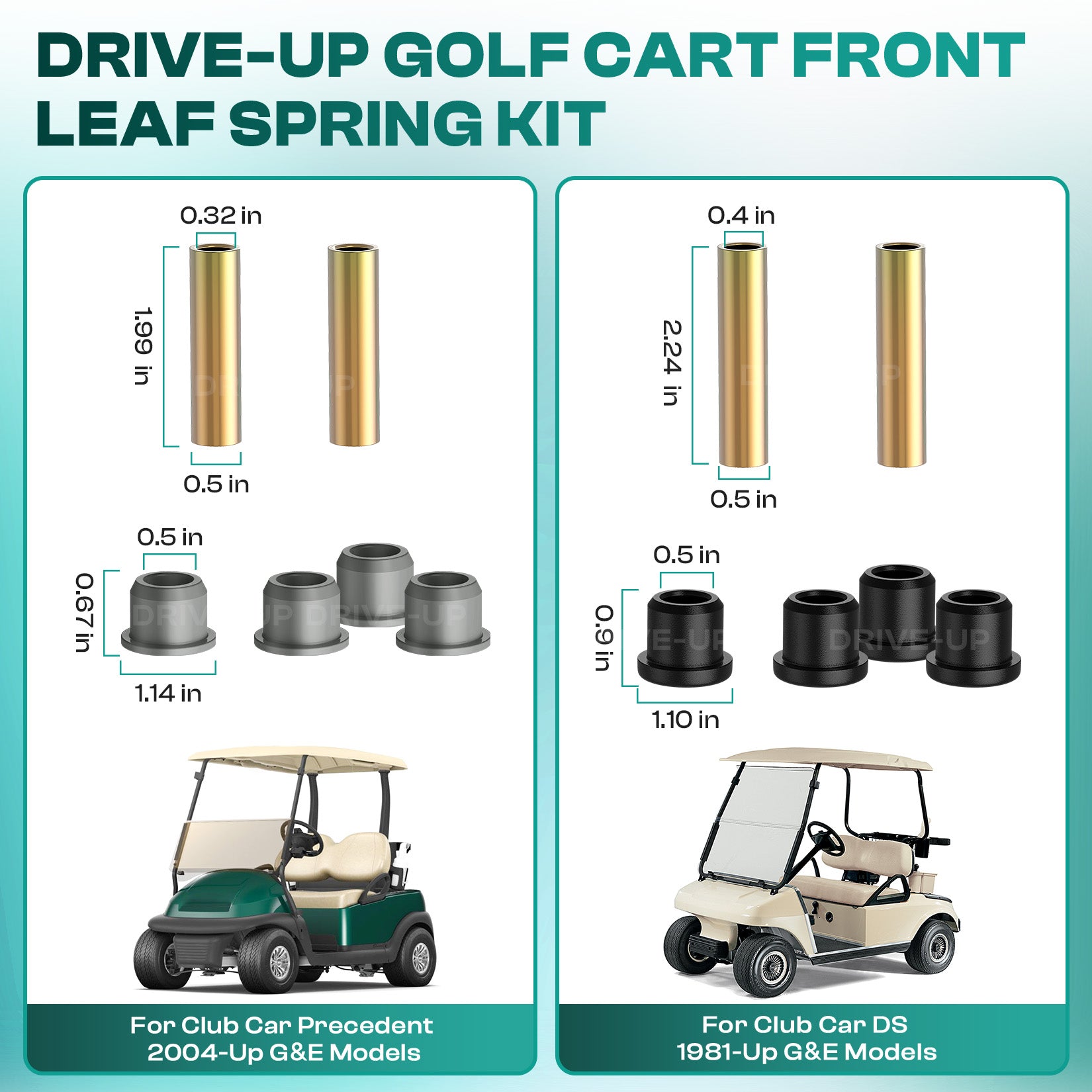 Drive-up Club Car Heavy Duty Front Leaf Spring, Golf Cart Front Leaf Spring with Polyurethane Bushing Kit for Club Car Precedent 2004-Up and DS 1981-Up Gas and Electric Models, OEM 103628801