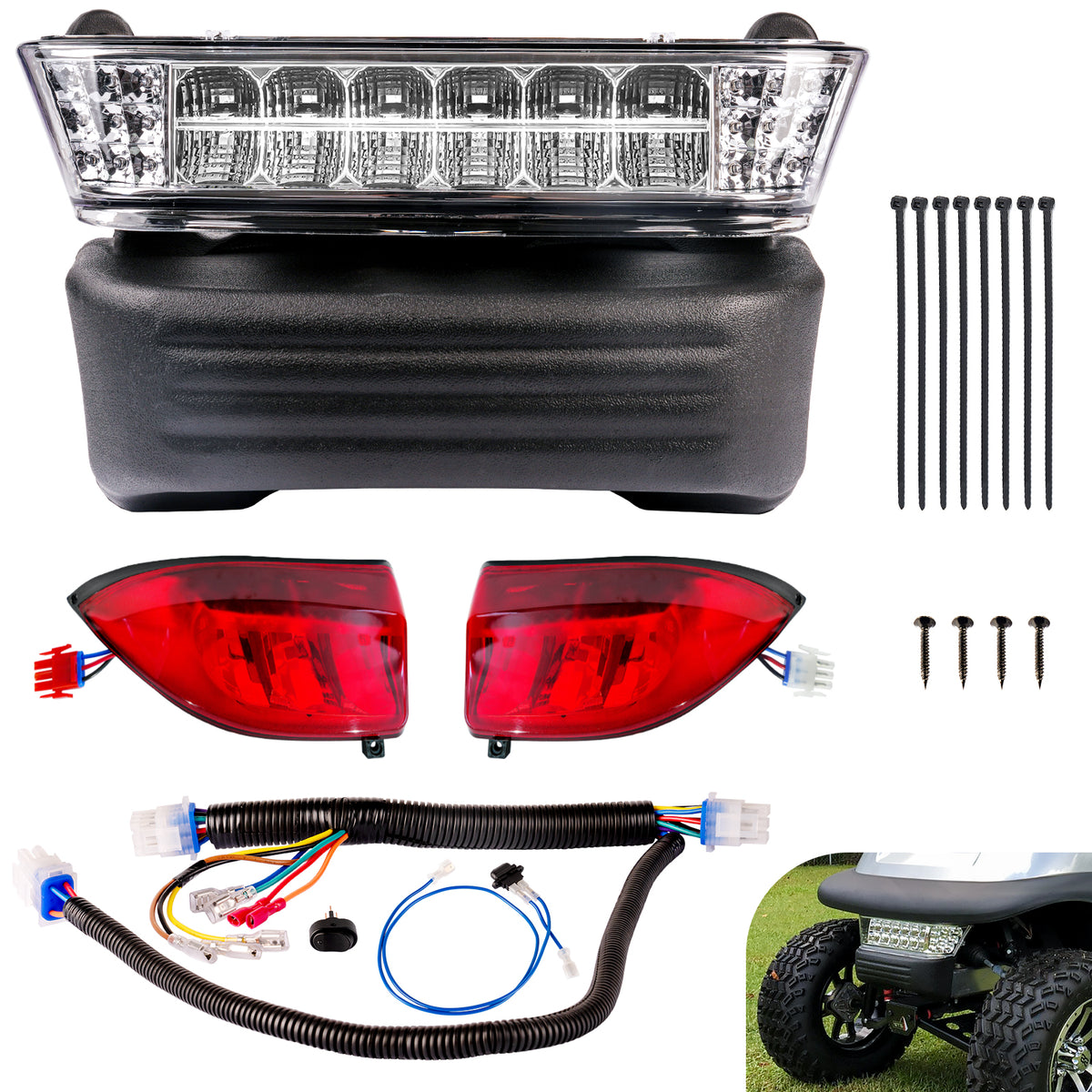 Drive-up Golf Cart LED Light Kit for Club Car Precedent 2004-2008.5 Electric Models, Replaces 12V Club Car LED Headlight and Taillight Assembly OEM 102524801, 1025290-01