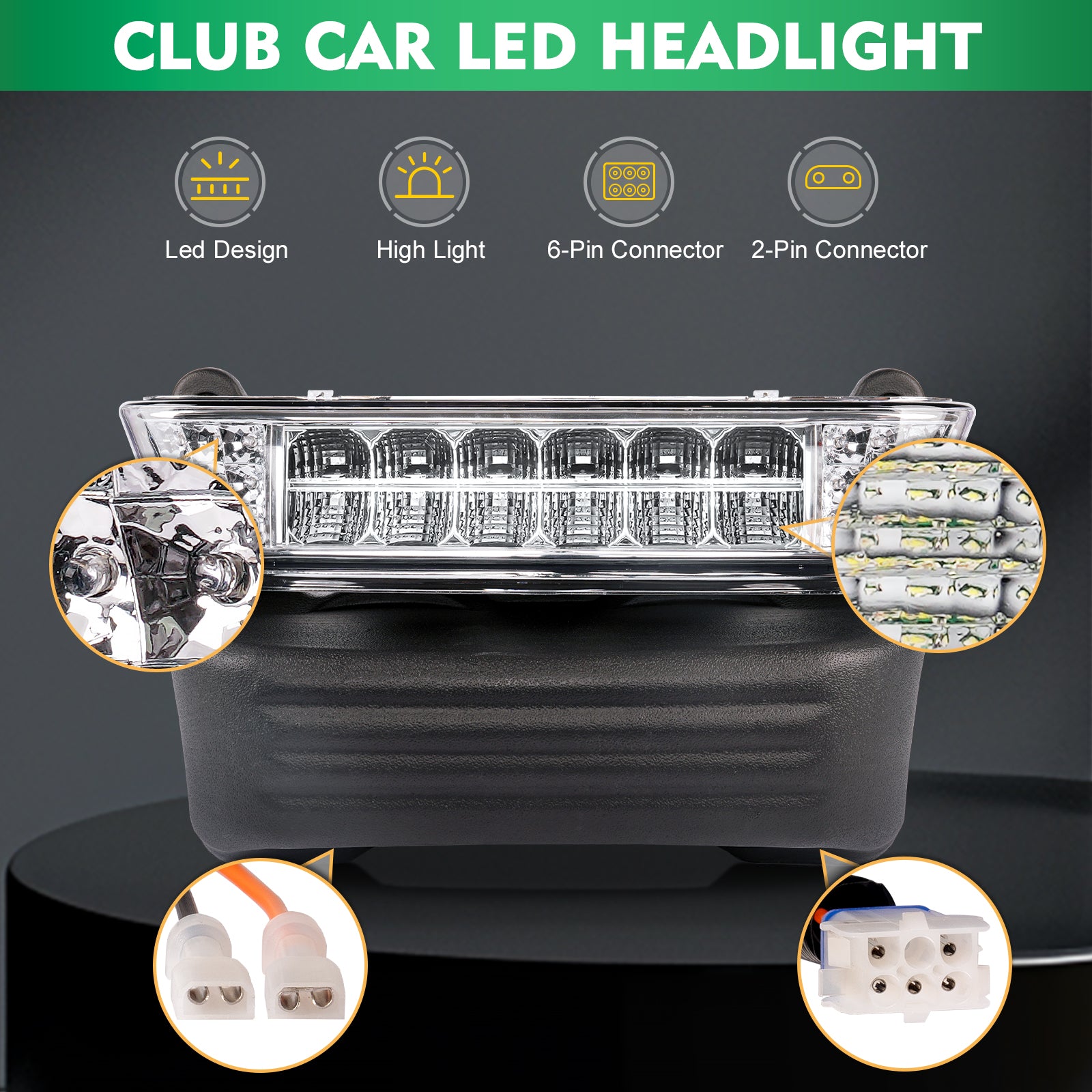 Drive-up Golf Cart LED Light Kit for Club Car Precedent 2004-2008.5 Electric Models, Replaces 12V Club Car LED Headlight and Taillight Assembly OEM 102524801, 1025290-01