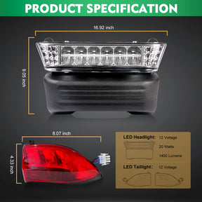 Drive-up Golf Cart LED Light Kit for Club Car Precedent 2004-2008.5 Electric Models, Replaces 12V Club Car LED Headlight and Taillight Assembly OEM 102524801, 1025290-01