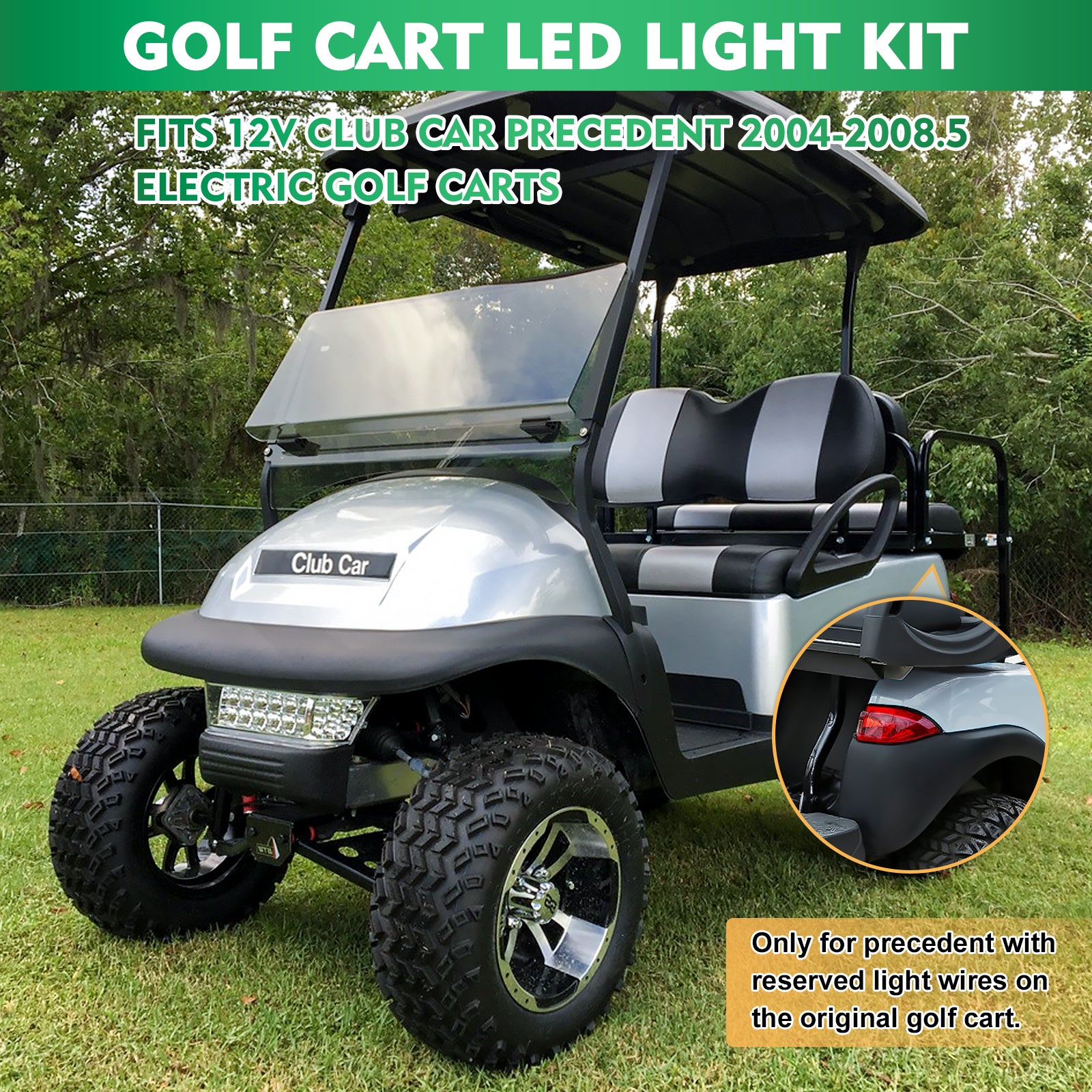 Drive-up Golf Cart LED Light Kit for Club Car Precedent 2004-2008.5 Electric Models, Replaces 12V Club Car LED Headlight and Taillight Assembly OEM 102524801, 1025290-01