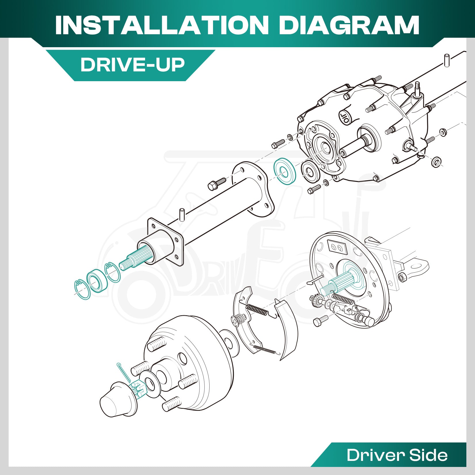 Drive-up Golf Cart Rear Axle Shaft with Bearing Seal for 1994.3-2009 EZGO Gas TXT, Medalist, ST, MPT Models, Driver Side Rear Spline Axle Shaft Kit OEM #72056G01 72056-G01 26811-G01