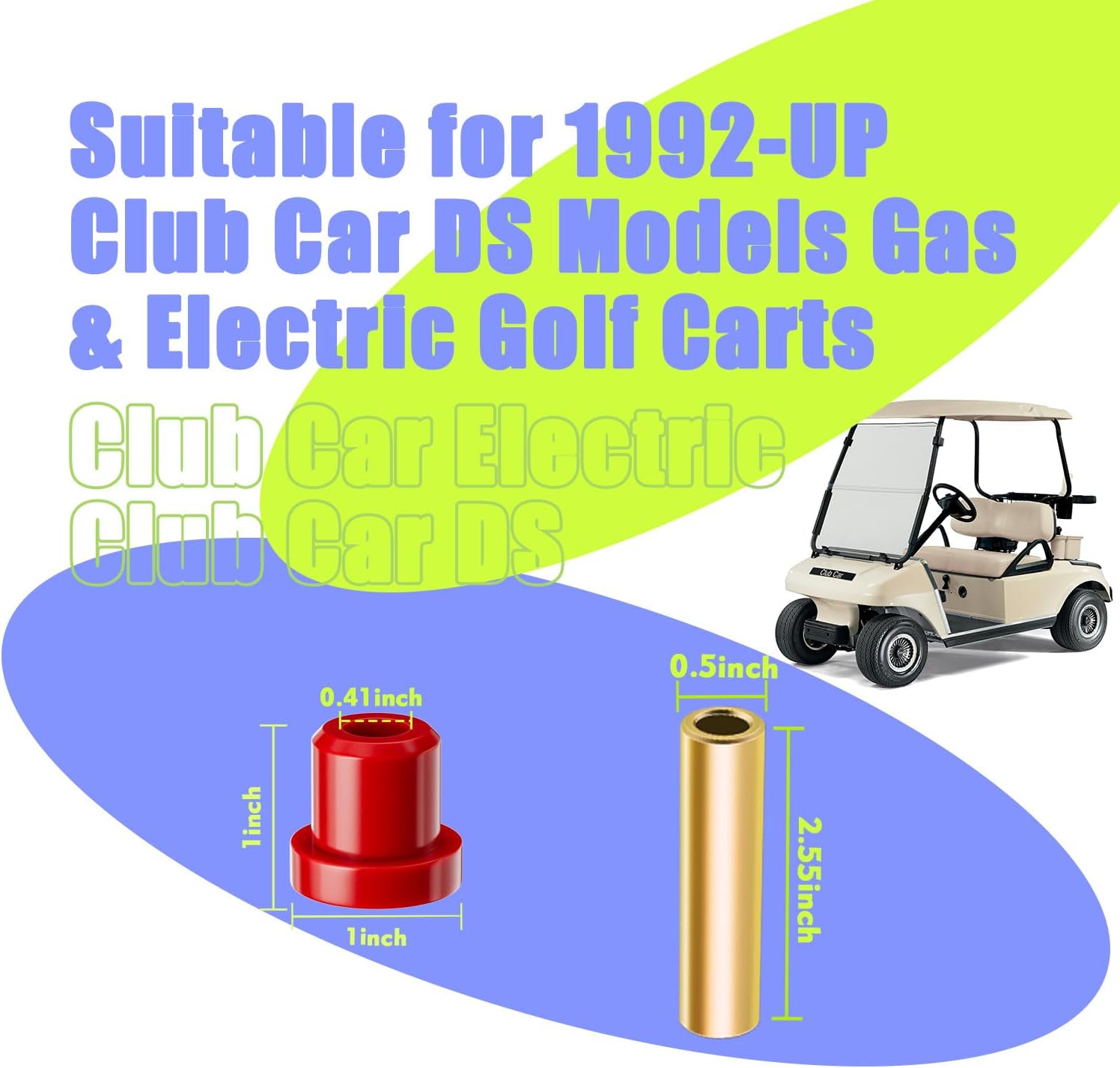 Drive-up Golf Cart Red Polyurethane Bushings Sleeves Kit for Club Car DS 1992-UP Models, Front Leaf Spring Bushings Kit OEM 1015583 1012303